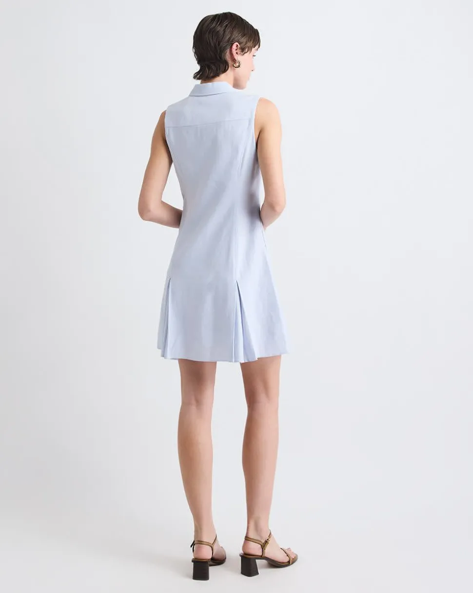 Sleeveless Linen-Blend Mini Dress with Shirt Collar