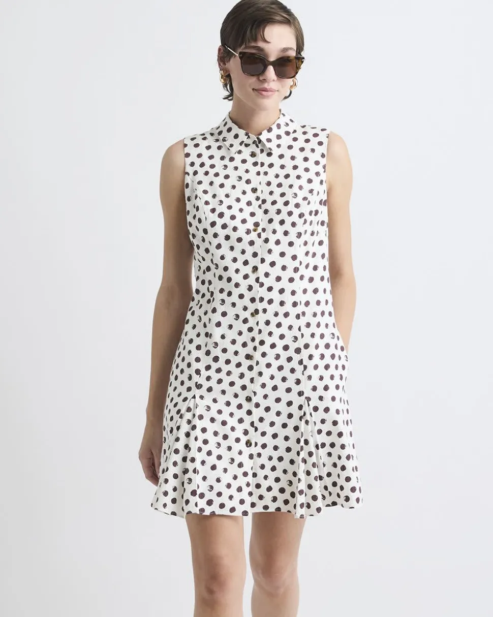 Sleeveless Linen-Blend Mini Dress with Shirt Collar