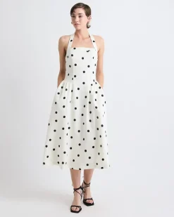 Sleeveless Midi Cocktail Dress with Halter Neckline