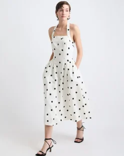Sleeveless Midi Cocktail Dress with Halter Neckline
