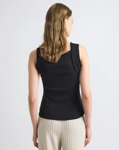 Sleeveless Mix-Media Crew-Neck Top
