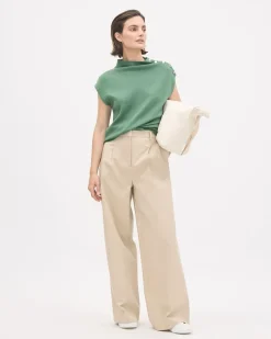 Sleeveless Mock-Neck Sweater with Buttons at Shoulder