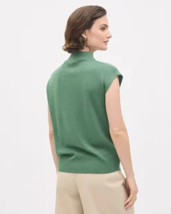 Sleeveless Mock-Neck Sweater with Buttons at Shoulder