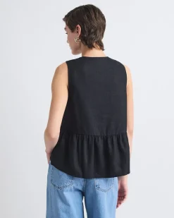 Sleeveless Peplum Blouse with V Neckline
