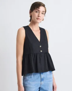 Sleeveless Peplum Blouse with V Neckline