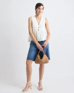 Sleeveless Peplum Blouse with V Neckline