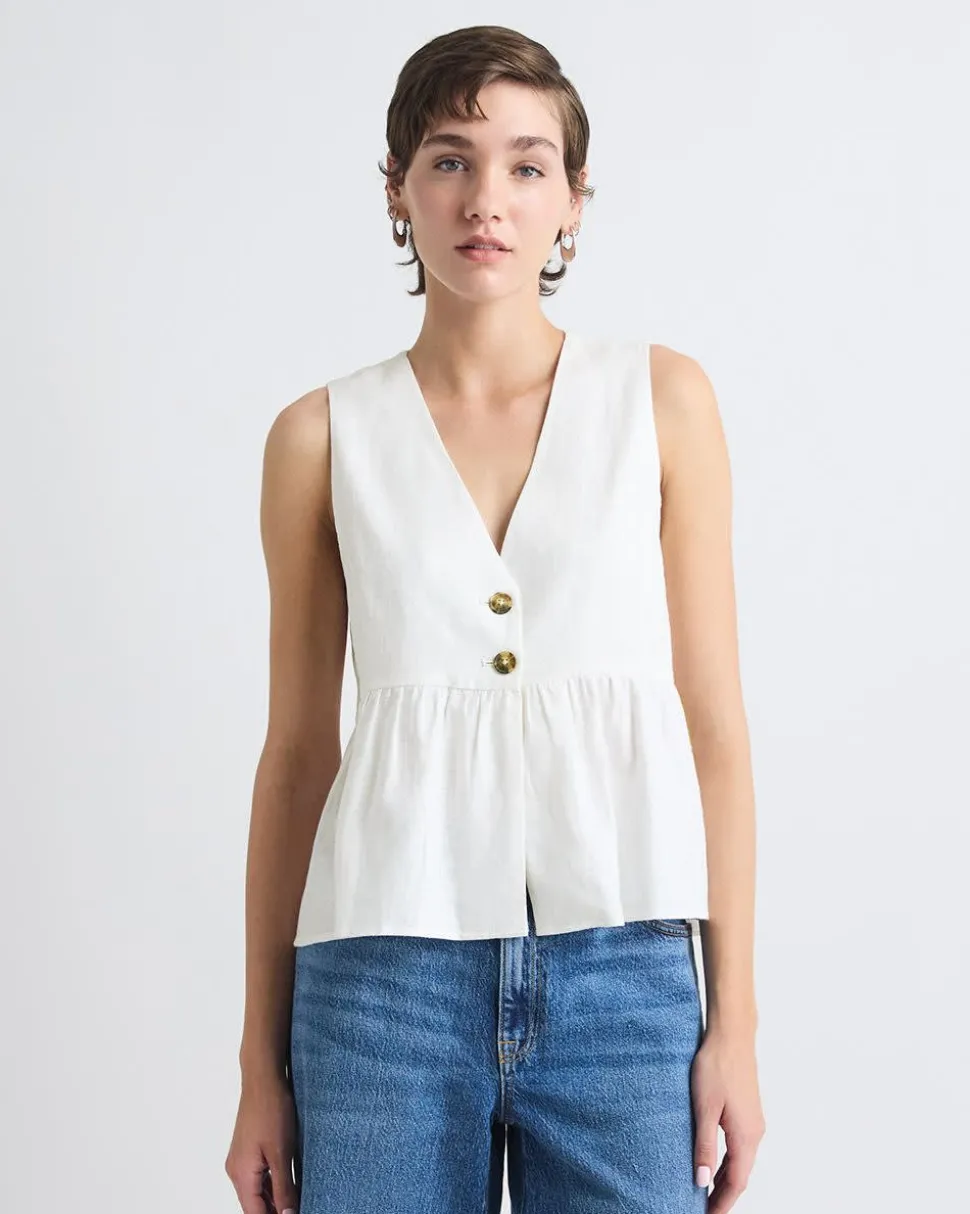 Sleeveless Peplum Blouse with V Neckline