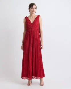 Sleeveless Pleated Chiffon Maxi Dress