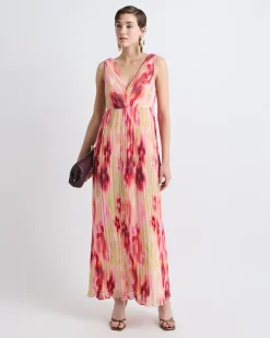 Sleeveless Pleated Chiffon Maxi Dress