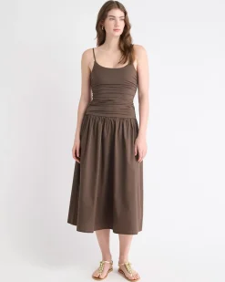 Sleeveless Round-Neck Mix-Media Midi Dress