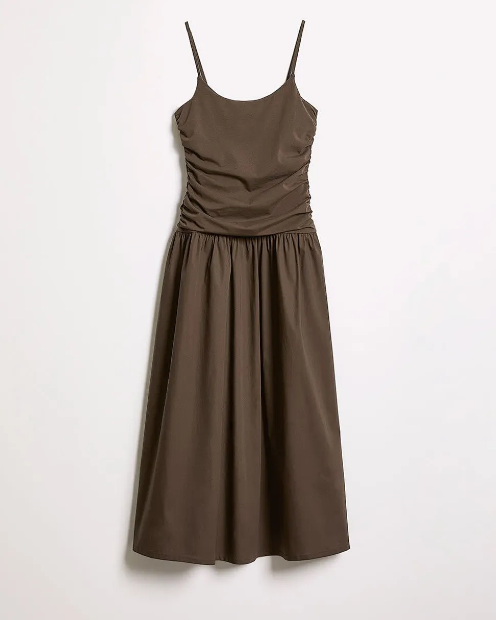 Sleeveless Round-Neck Mix-Media Midi Dress