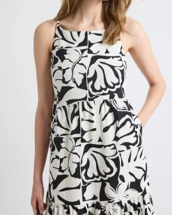 Sleeveless Square-Neck Linen-Blend Straight Maxi Dress