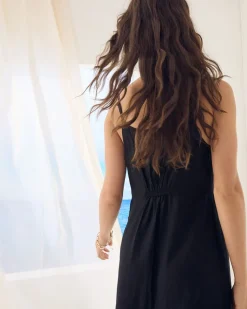 Sleeveless Square-Neck Linen-Blend Straight Maxi Dress