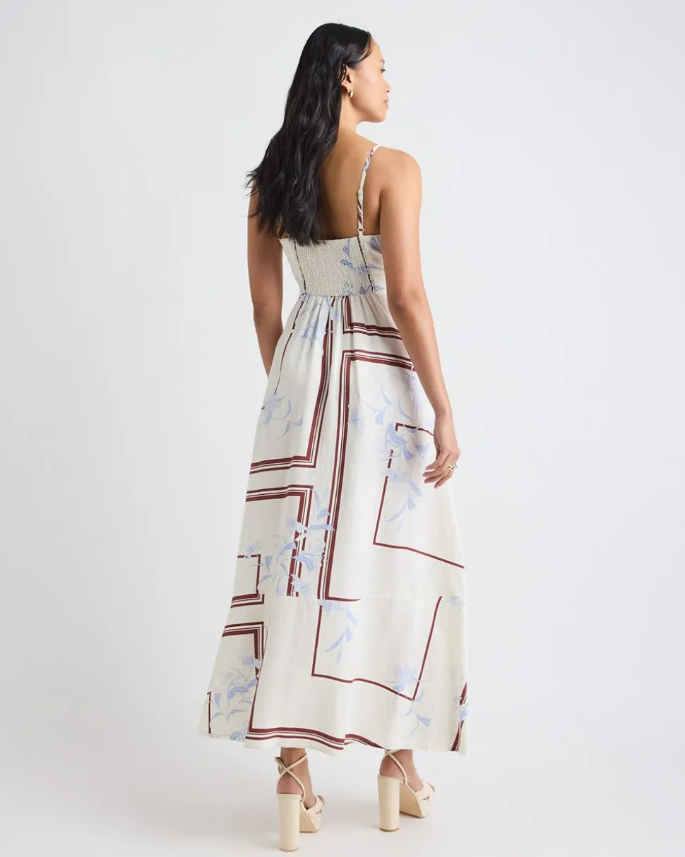 Sleeveless Square-Neck Linen-Blend Midi Dress