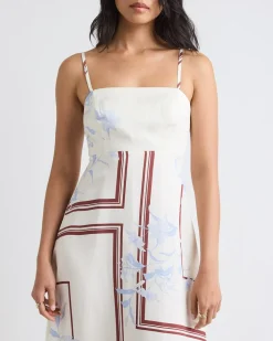 Sleeveless Square-Neck Linen-Blend Midi Dress