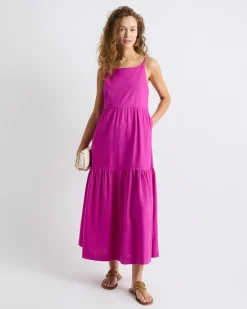 Sleeveless Square-Neck Linen-Blend Straight Maxi Dress