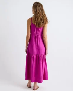 Sleeveless Square-Neck Linen-Blend Straight Maxi Dress
