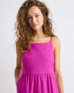 Sleeveless Square-Neck Linen-Blend Straight Maxi Dress
