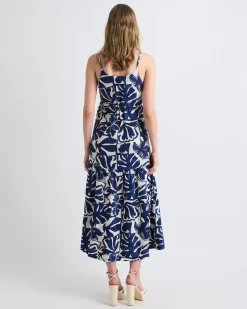 Sleeveless Square-Neck Linen-Blend Straight Maxi Dress