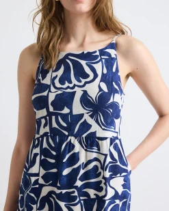 Sleeveless Square-Neck Linen-Blend Straight Maxi Dress