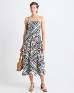 Sleeveless Square-Neck Midi Dress with Drop Waist