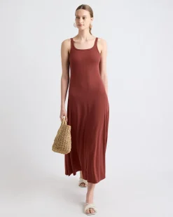 Sleeveless Square-Neck Ribbed Midi Dress