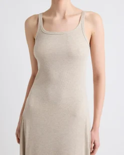 Sleeveless Square-Neck Ribbed Midi Dress