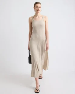 Sleeveless Square-Neck Ribbed Midi Dress