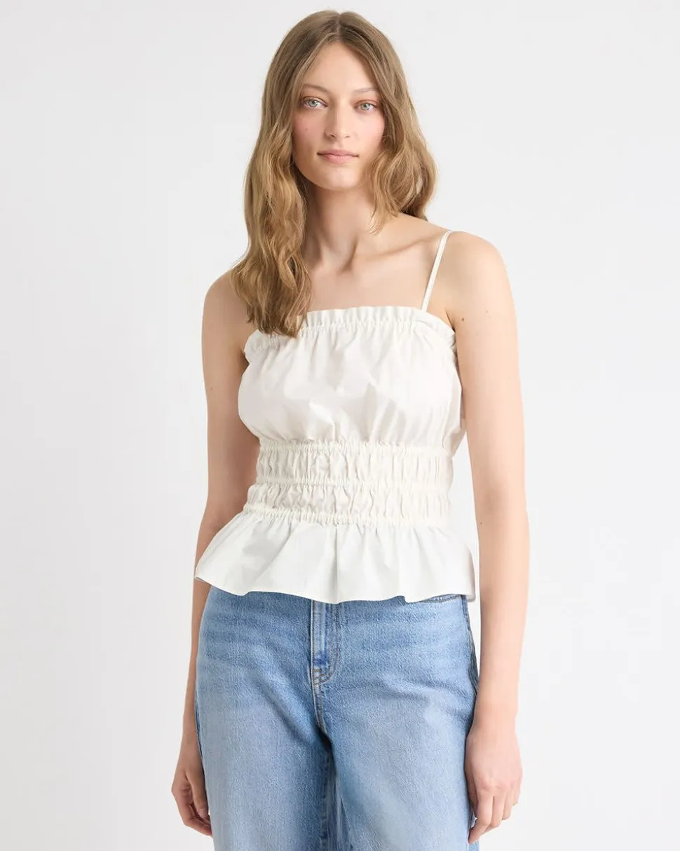 Sleeveless Square-Neck Smocked Poplin Blouse