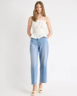 Sleeveless Square-Neck Smocked Poplin Blouse