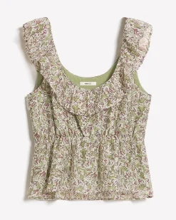 Sleeveless U-Neck Empire-Cut Blouse with Ruffles