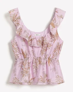 Sleeveless U-Neck Empire-Cut Blouse with Ruffles