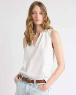 Sleeveless V-Neck Linen-Blend Blouse