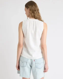 Sleeveless V-Neck Linen-Blend Blouse