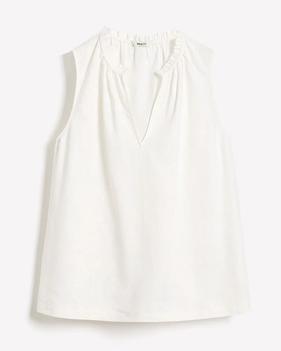 Sleeveless V-Neck Linen-Blend Blouse