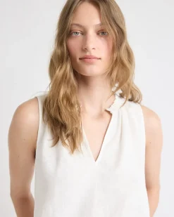 Sleeveless V-Neck Linen-Blend Blouse