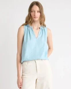 Sleeveless V-Neck Linen-Blend Blouse