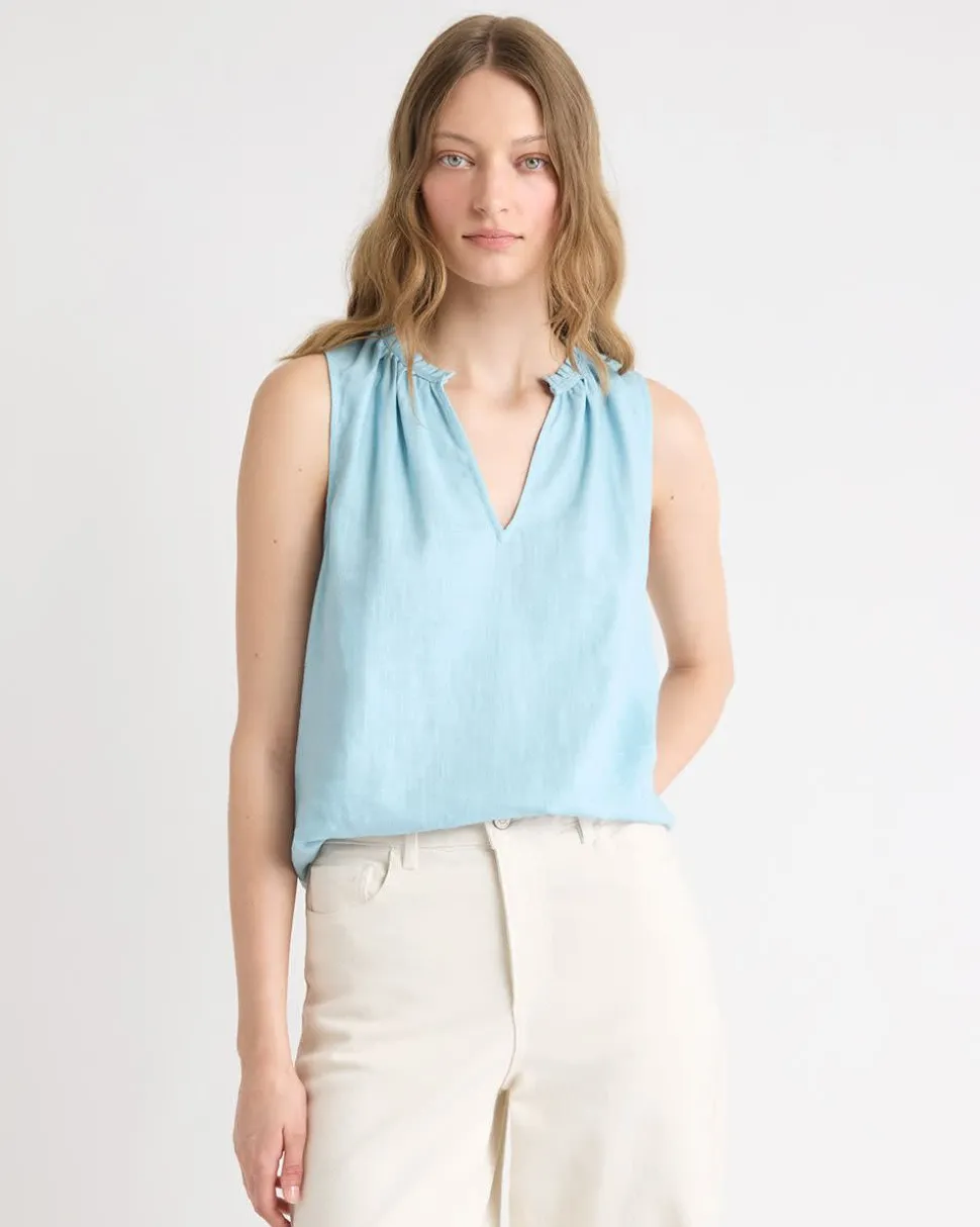 Sleeveless V-Neck Linen-Blend Blouse