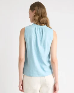 Sleeveless V-Neck Linen-Blend Blouse