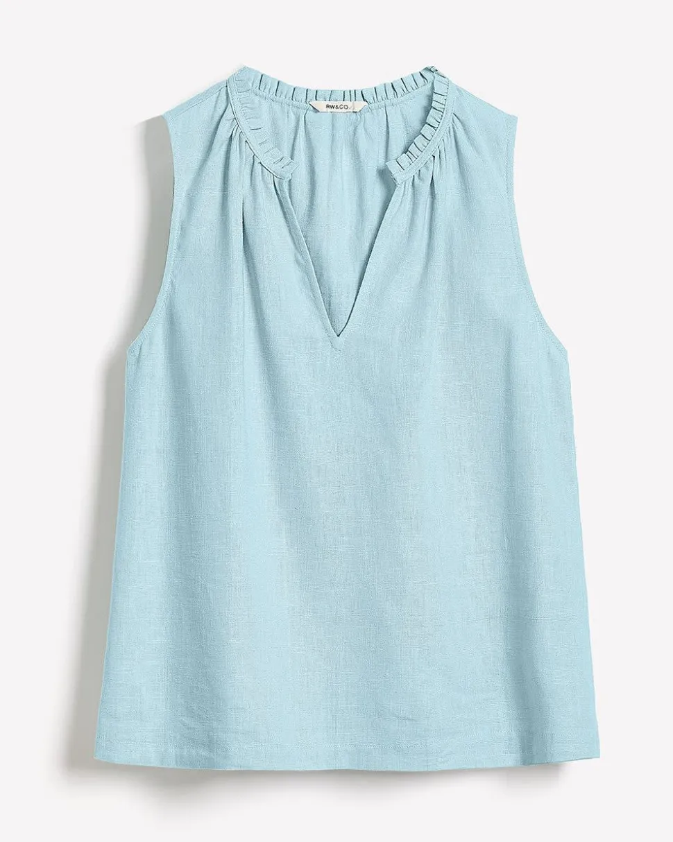 Sleeveless V-Neck Linen-Blend Blouse