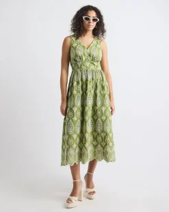 Sleeveless V-Neck Maxi Dress with Eyelets
