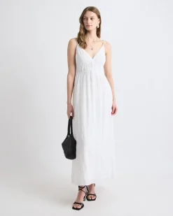 Sleeveless V-Neck Maxi Dress in Textured Jacquard