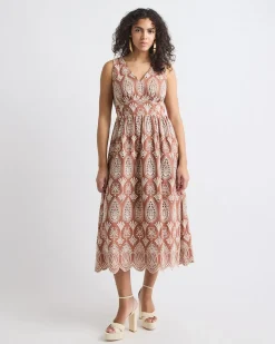Sleeveless V-Neck Maxi Dress with Eyelets