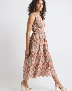 Sleeveless V-Neck Maxi Dress with Eyelets