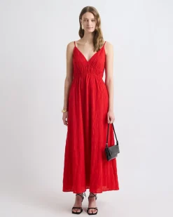 Sleeveless V-Neck Maxi Dress in Textured Jacquard