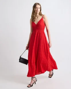 Sleeveless V-Neck Maxi Dress in Textured Jacquard