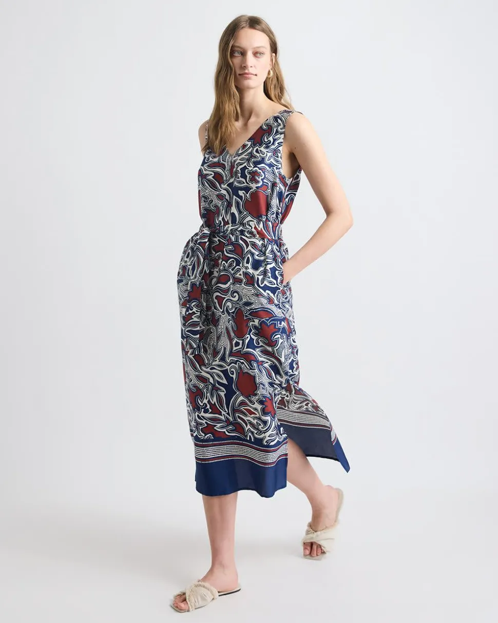 Sleeveless V-Neck Midi Dress with Belt