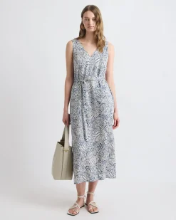 Sleeveless V-Neck Midi Dress with Belt