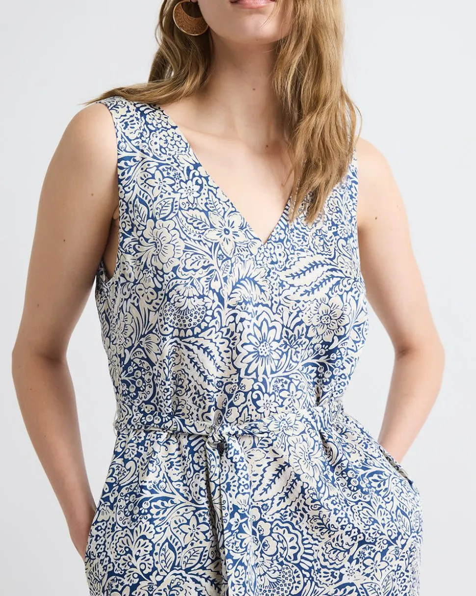 Sleeveless V-Neck Midi Dress with Belt