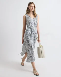 Sleeveless V-Neck Midi Dress with Belt
